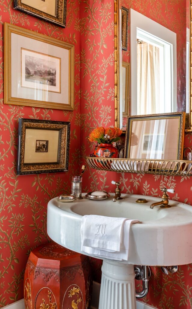 Vintage Elegance in a Red Powder Room
