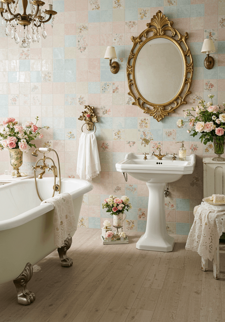 Vintage Floral Tile Bathroom