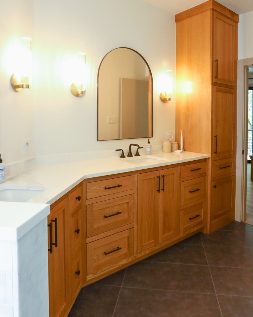Warm and Functional Corner Vanity Design