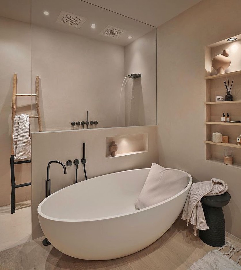 Minimalist Spa-Like Bathroom with Earthy Tones

