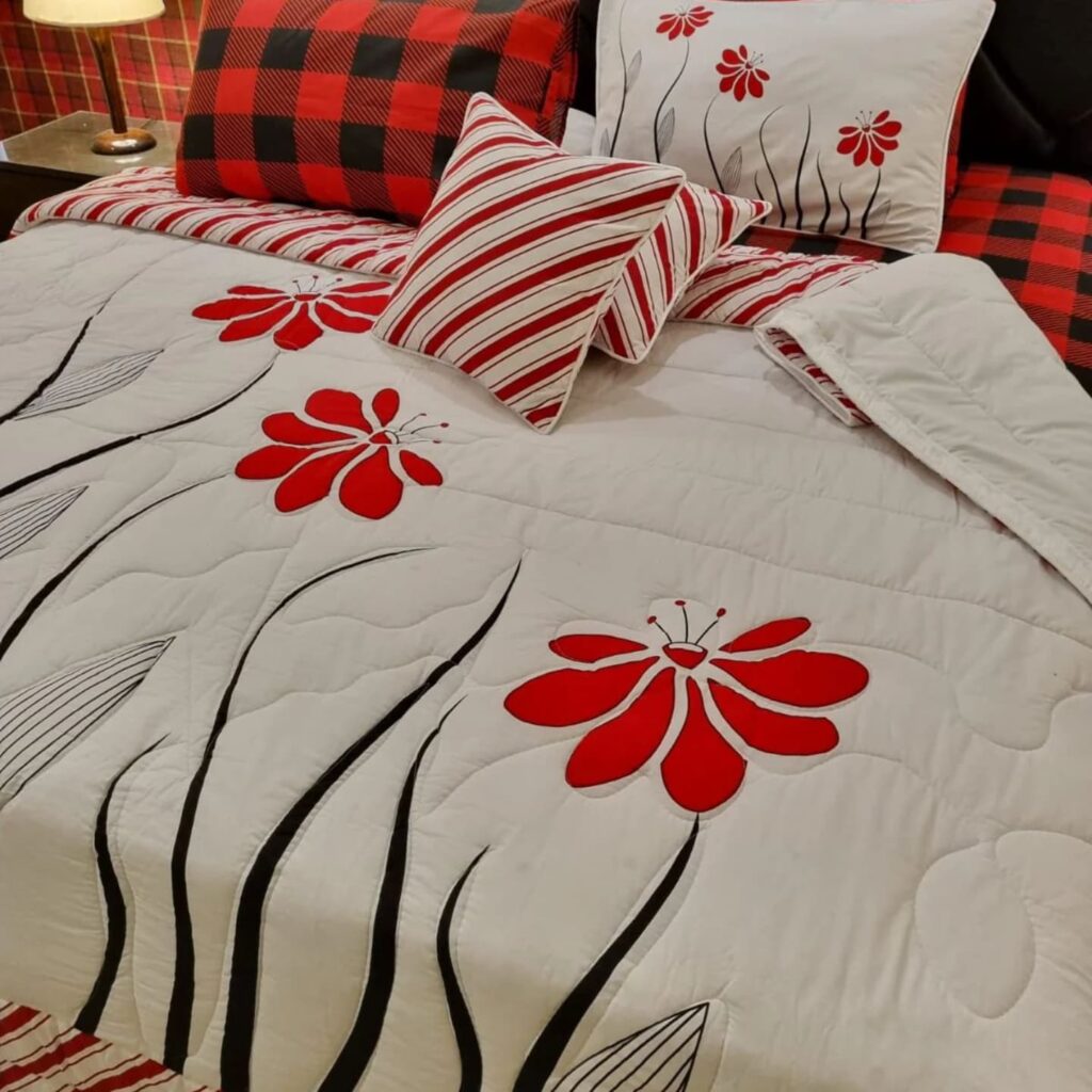 Bold Red and Black Floral Bedding

