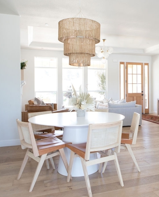 Bright Modern Dining Nook with Rattan Accents

