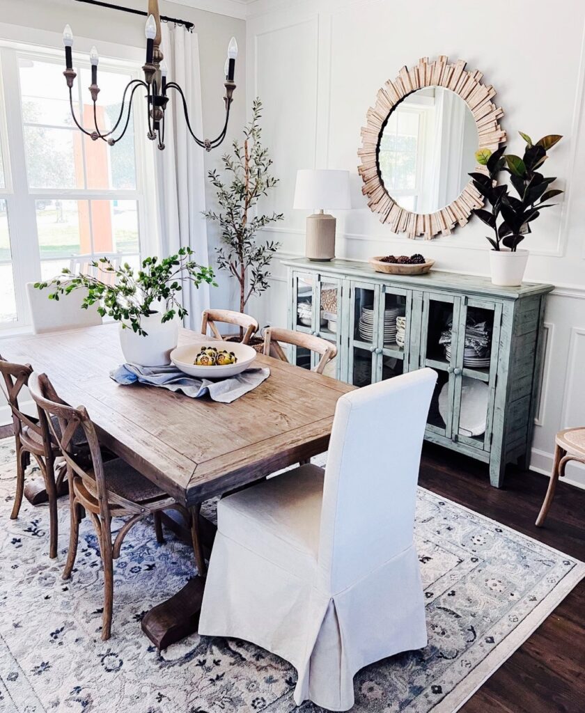 Bright and Airy Farmhouse Dining Room with Natural Accents

