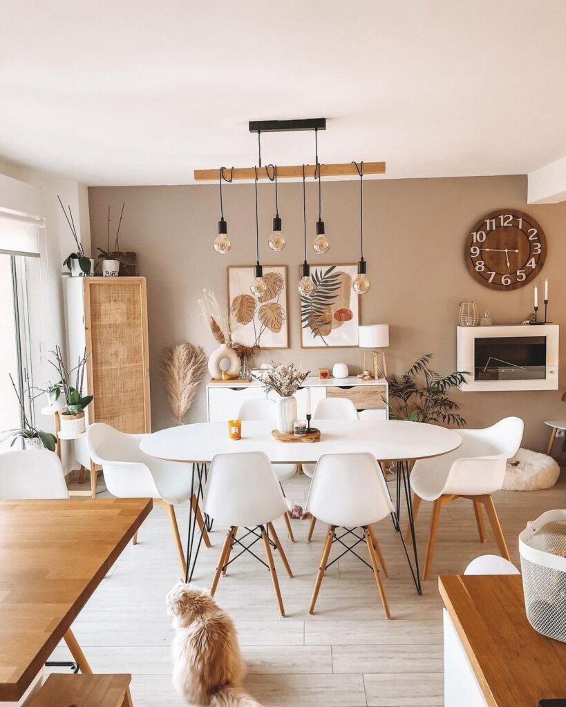 Bright and Bohemian Dining Area with Eames-Style Chairs

