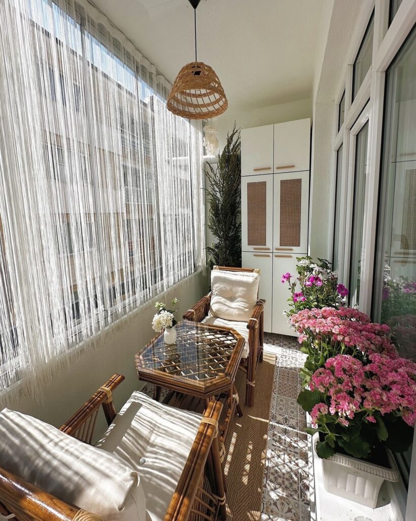 Bright and Cozy Balcony with Floral Accents

