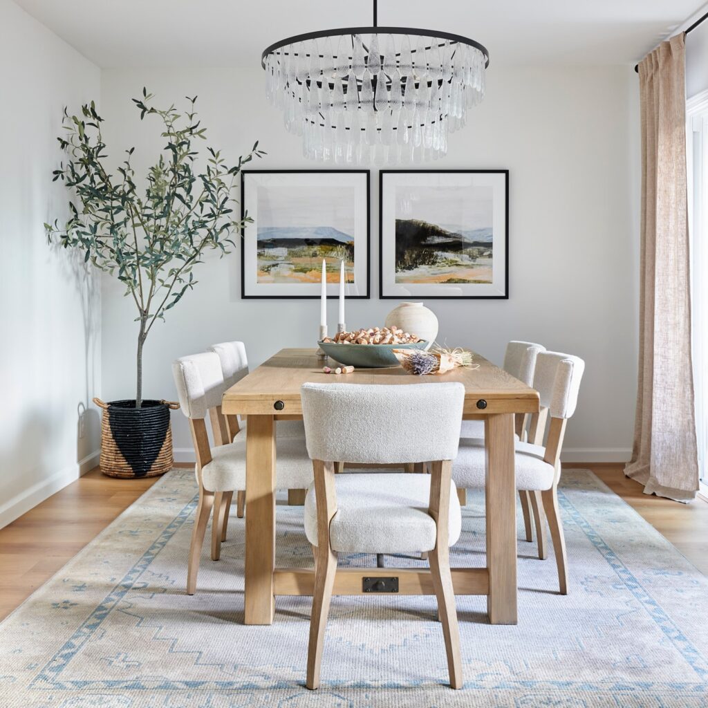 Bright and Serene Dining Space with Natural Elements
