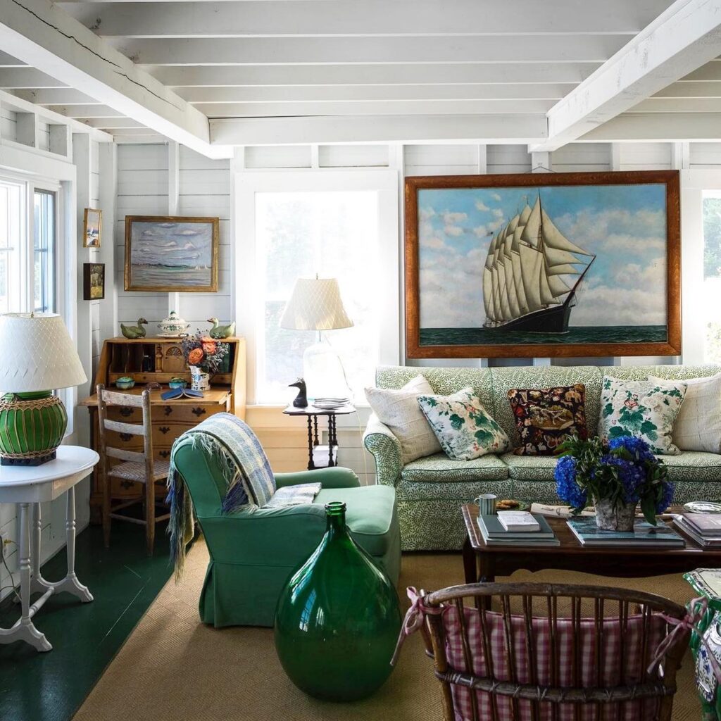 Charming Coastal Living Room with Nautical Art


