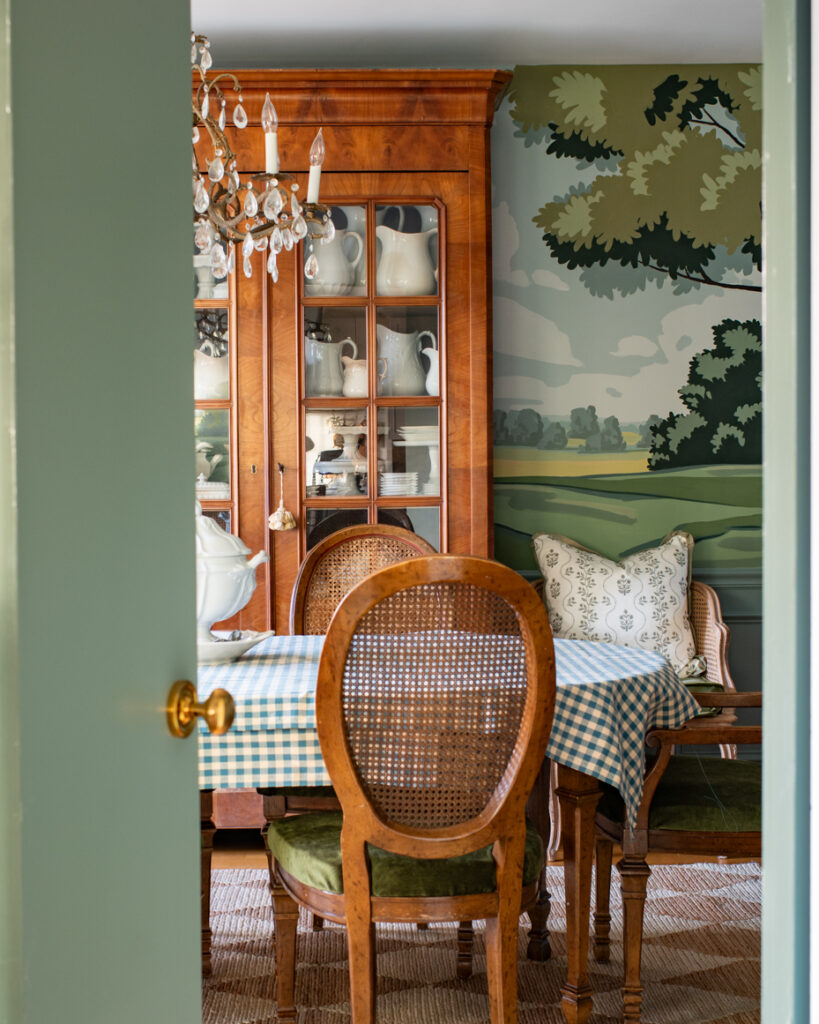 Charming Dining Nook with Pastoral Wallpaper

