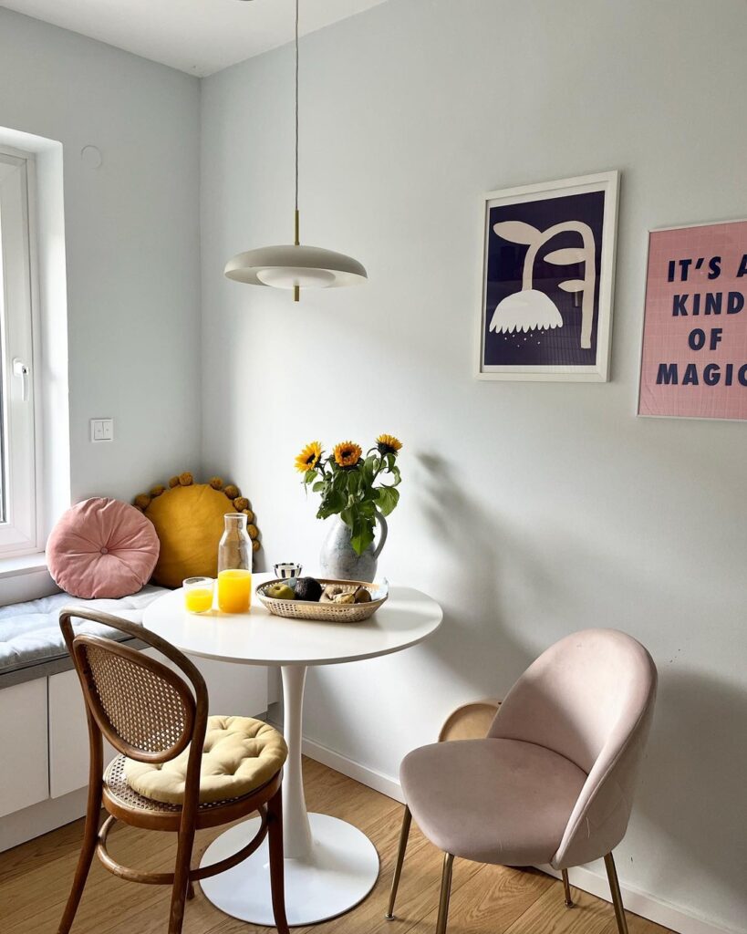 Cheerful Breakfast Nook with Playful Art

