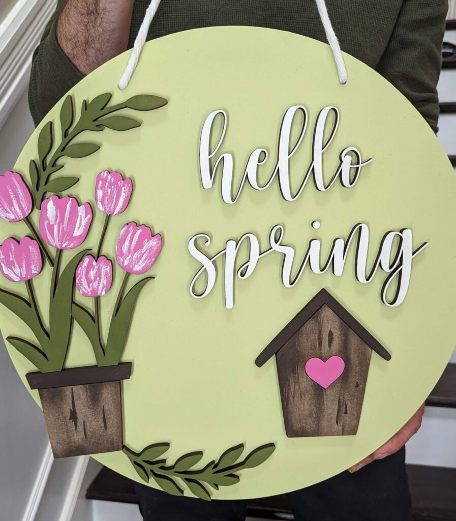 Cheerful Hello Spring Floral Sign

