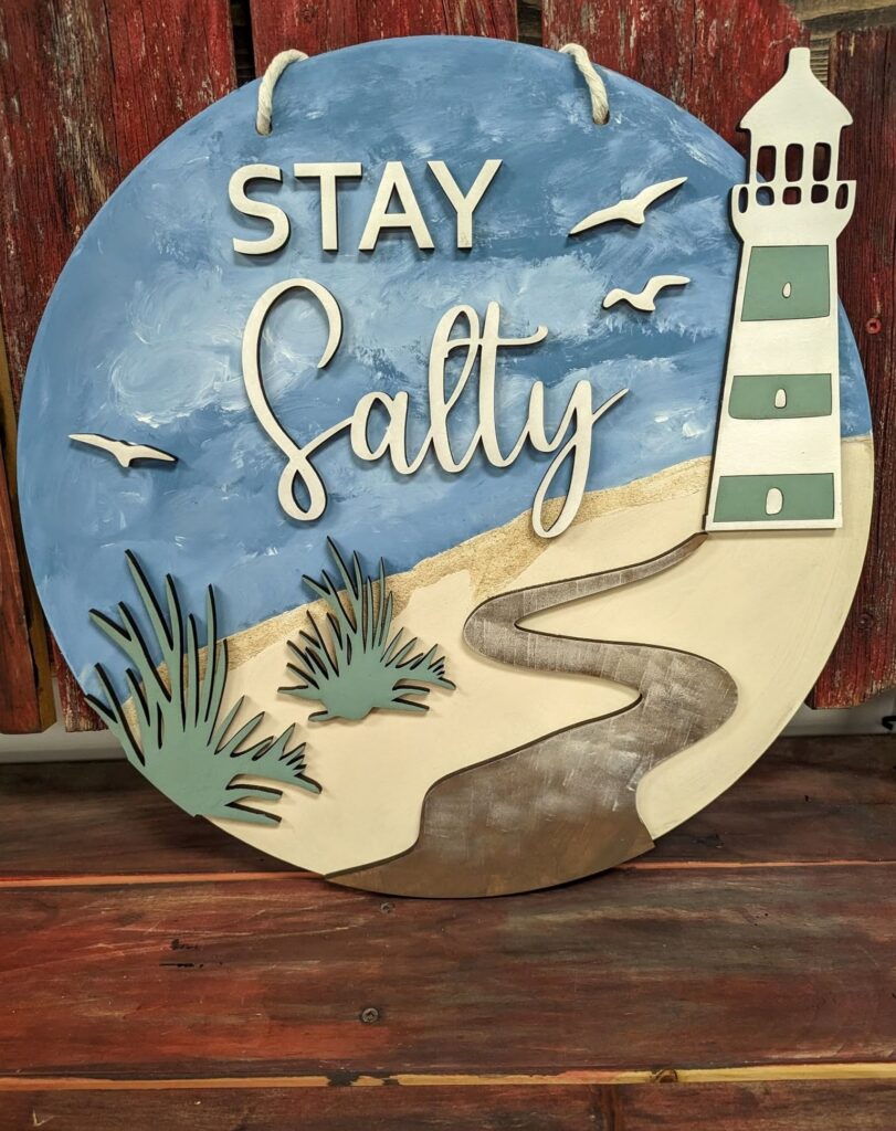 Coastal Stay Salty Lighthouse Sign

