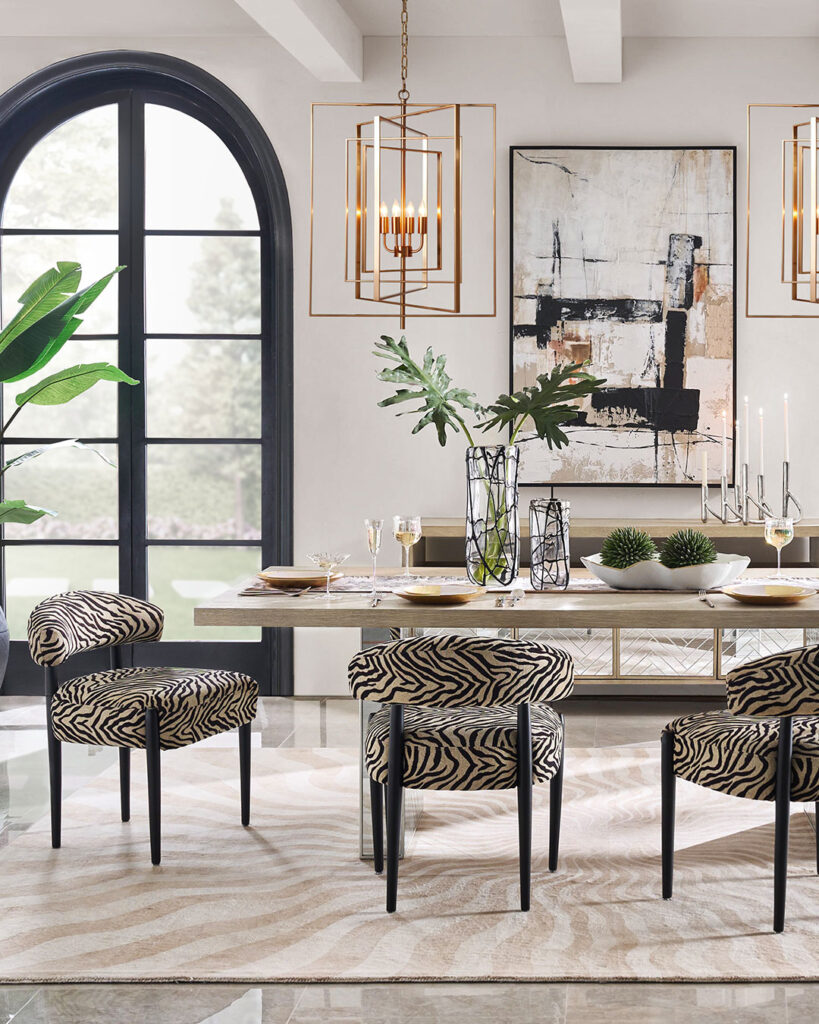 Contemporary Dining Room with Zebra Print Chairs

