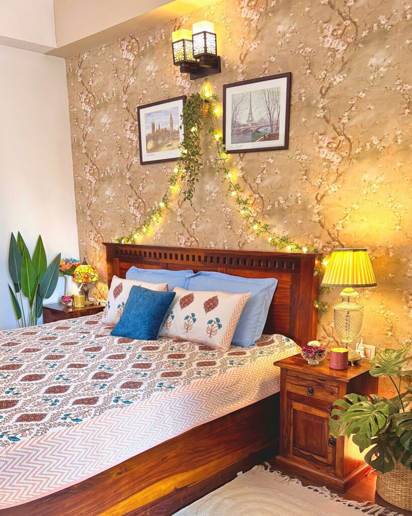 Cozy Bedroom with Travel-Inspired Decor

