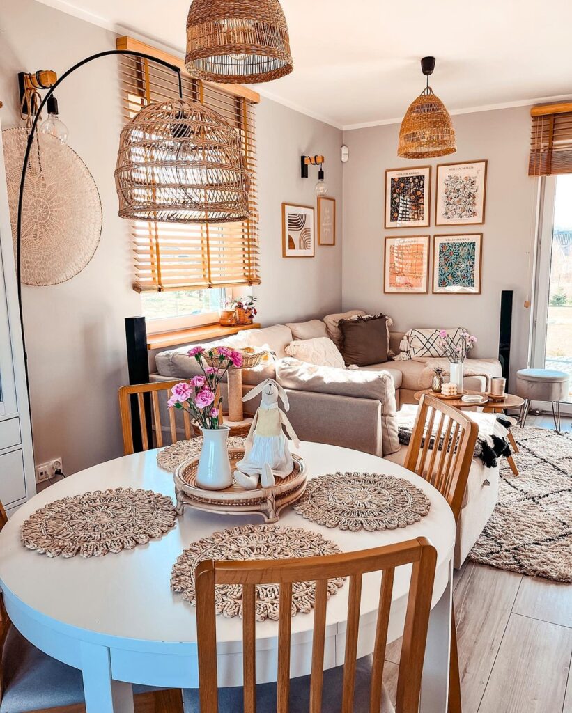 Cozy Bohemian Open-Plan Living and Dining Area

