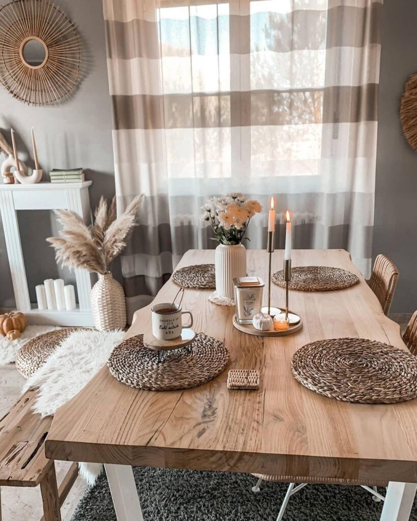 Cozy Dining Area with Natural and Bohemian Touches

