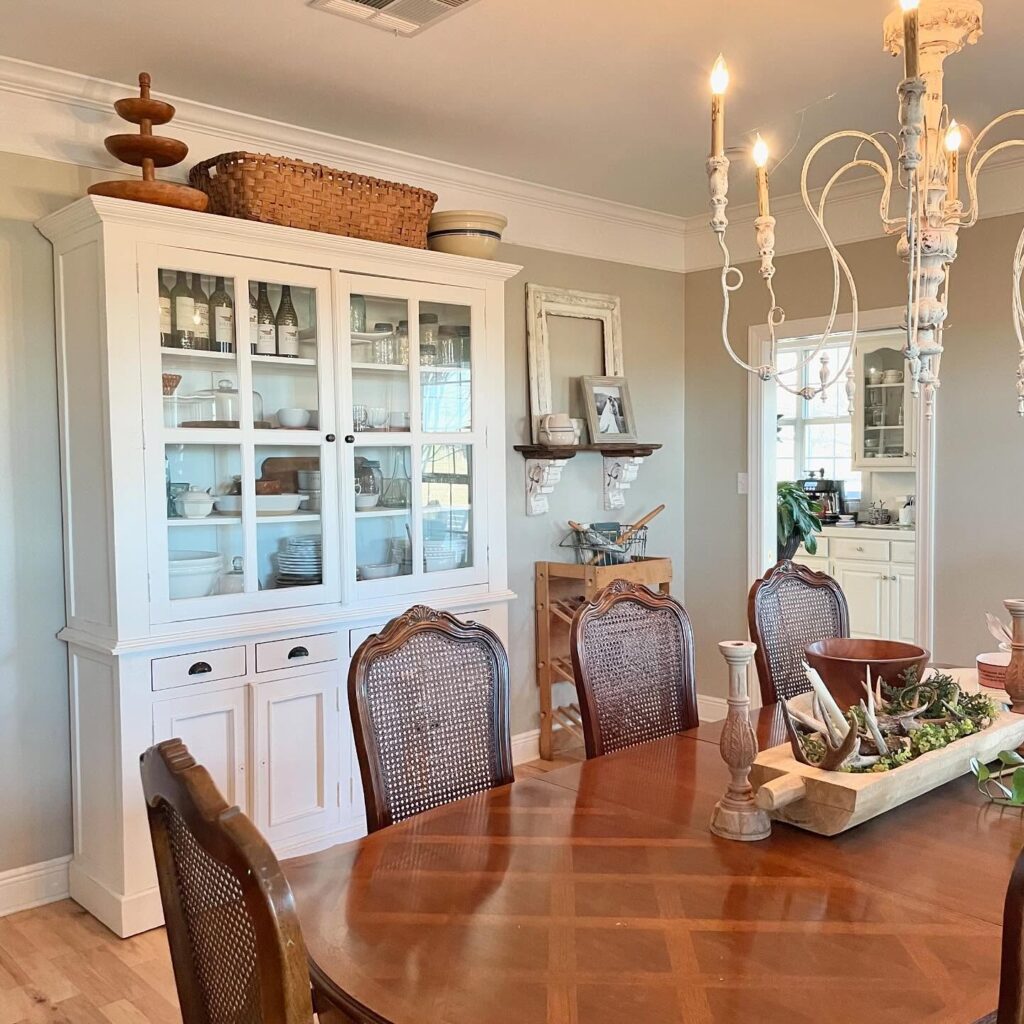 Cozy Farmhouse Dining with Hutch Display
