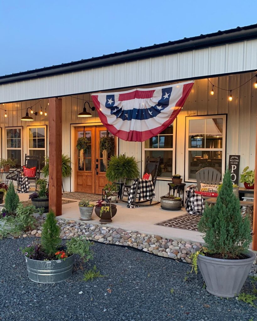 Cozy Farmhouse Porch at Dusk


