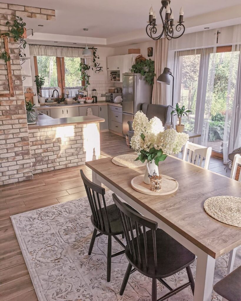 Cozy and Bright Kitchen-Dining Area with Rustic Touches

