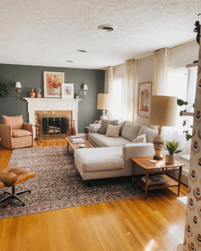 Cozy and Eclectic Living Room with Fireplace

