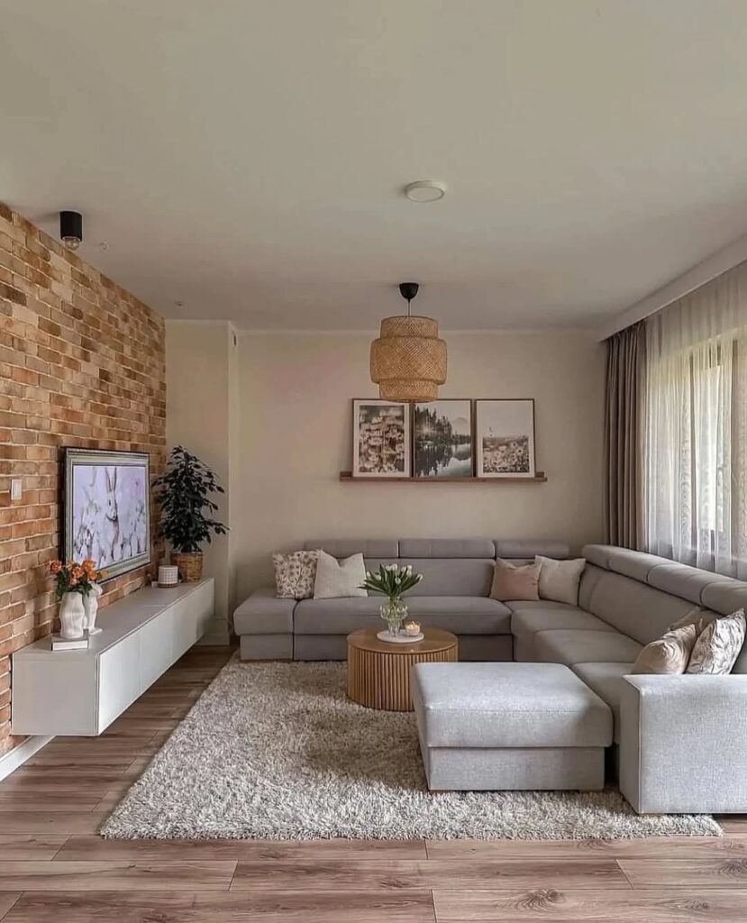 Cozy and Modern Living Room with Brick Accent Wall

