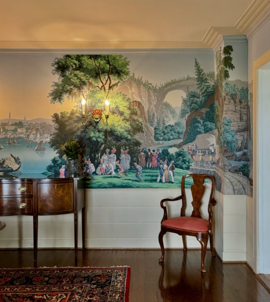 Dining Room with Scenic Panoramic Wallpaper

