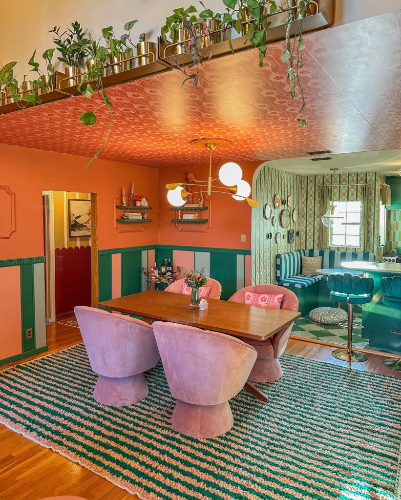 Eclectic and Retro Dining Area with Bold Colors


