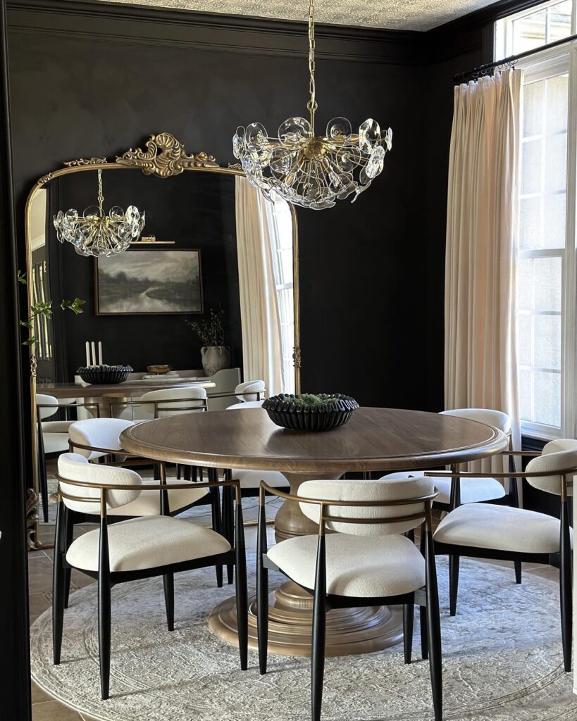 Elegant Dark Dining Room with Crystal Chandelier

