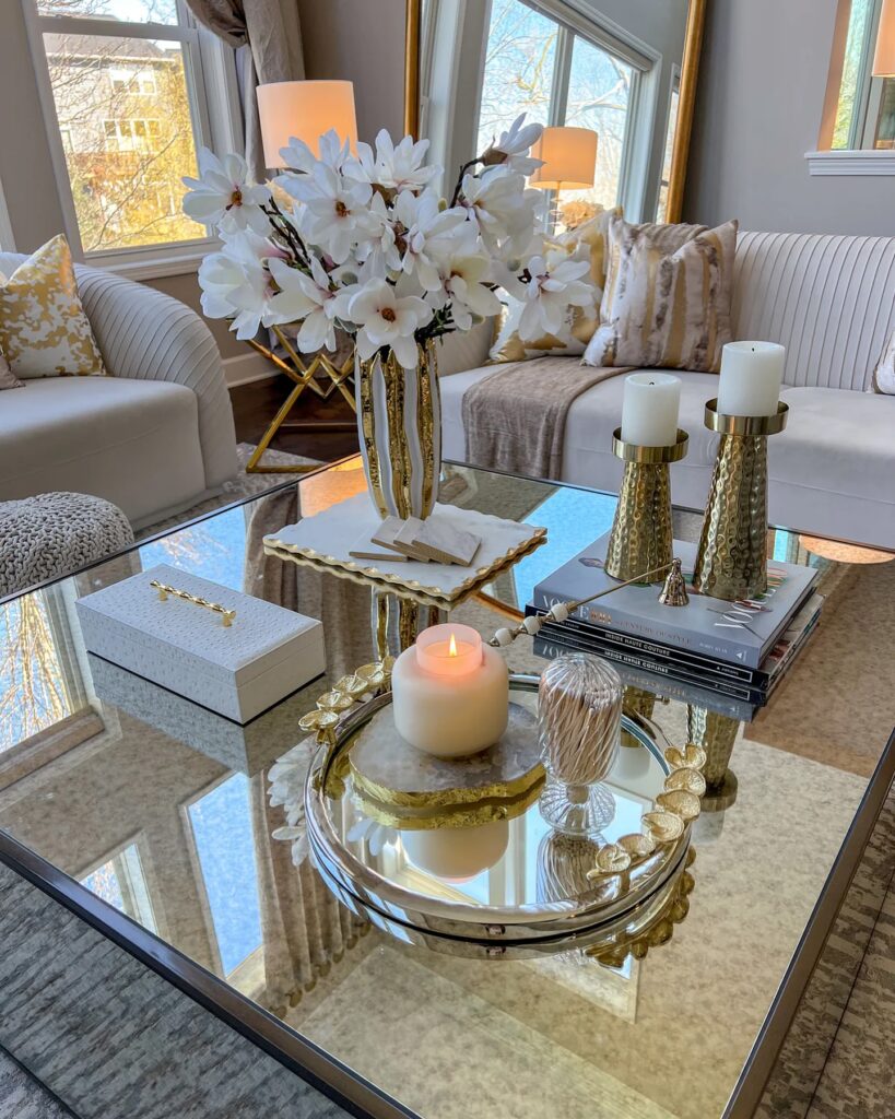 Elegant Living Room with Golden Accents

