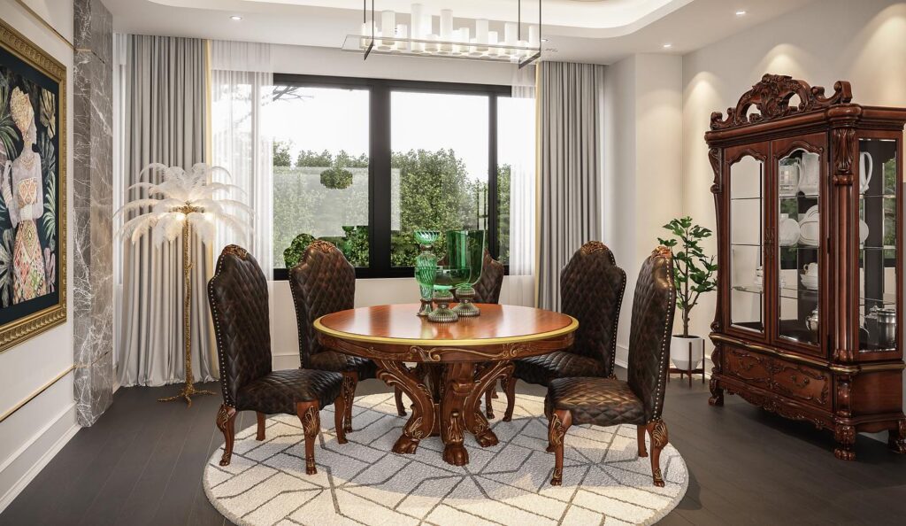 Elegant Traditional Dining Room with Rich Wood Tones

