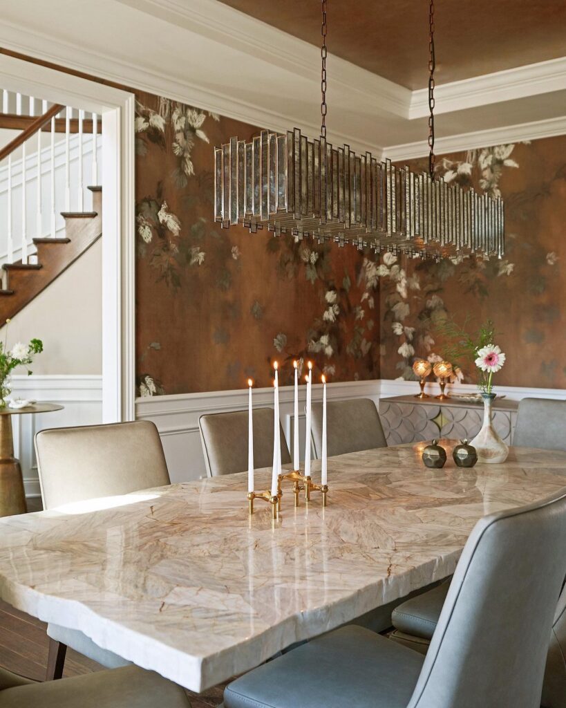 Elegant and Artful Dining Room with Statement Table


