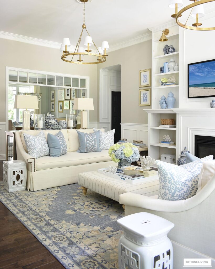 Elegant and Serene Living Room with Coastal Accents

