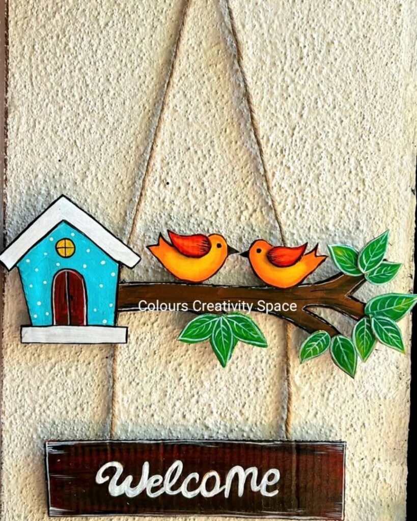 Handcrafted Birdhouse Welcome Sign


