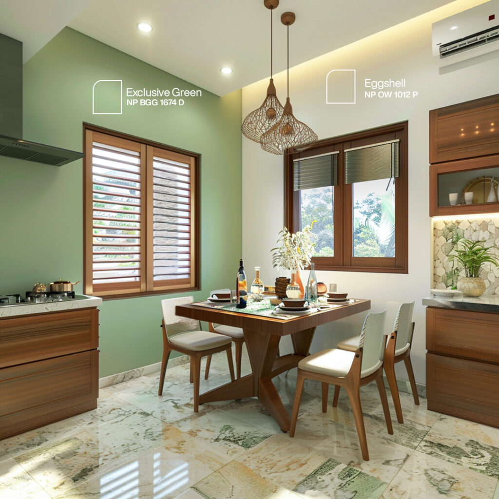 Harmonious Green and Wood Dining Area

