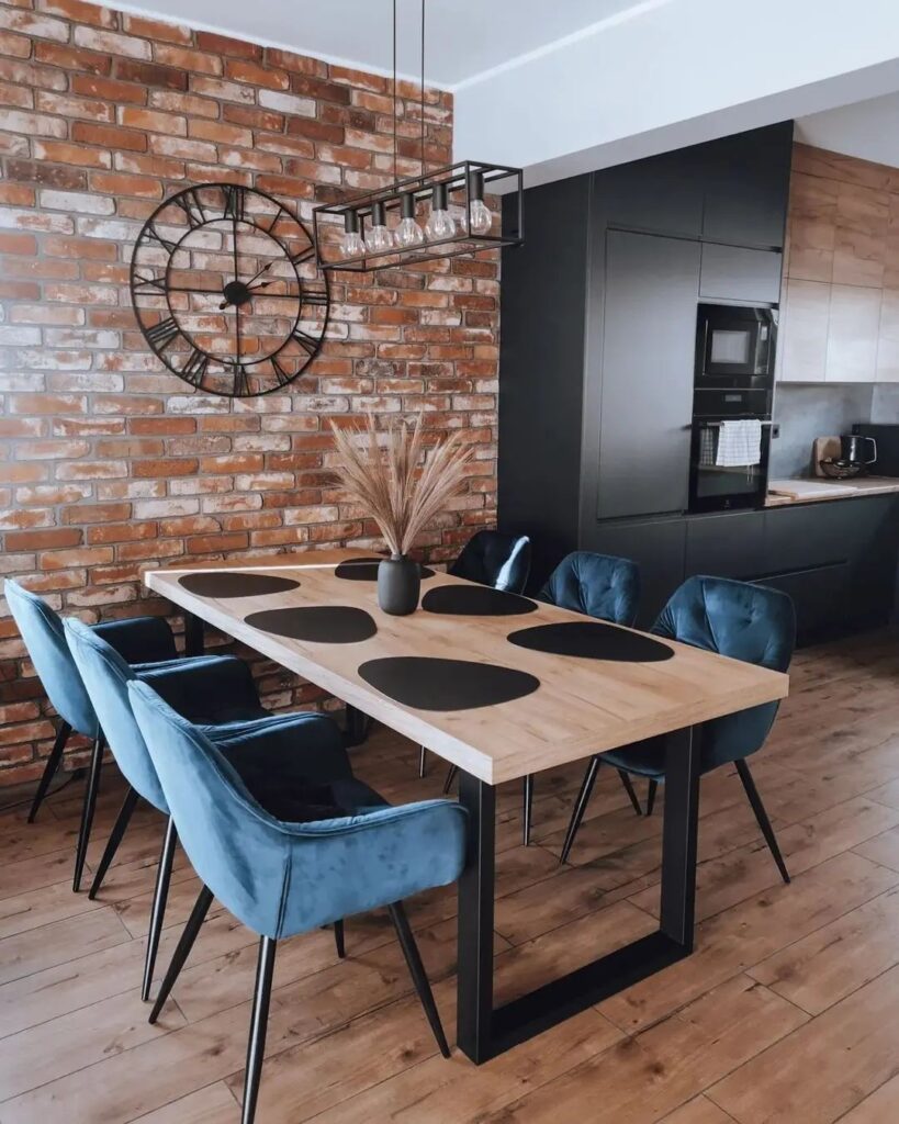 Industrial-Chic Dining Area with Exposed Brick

