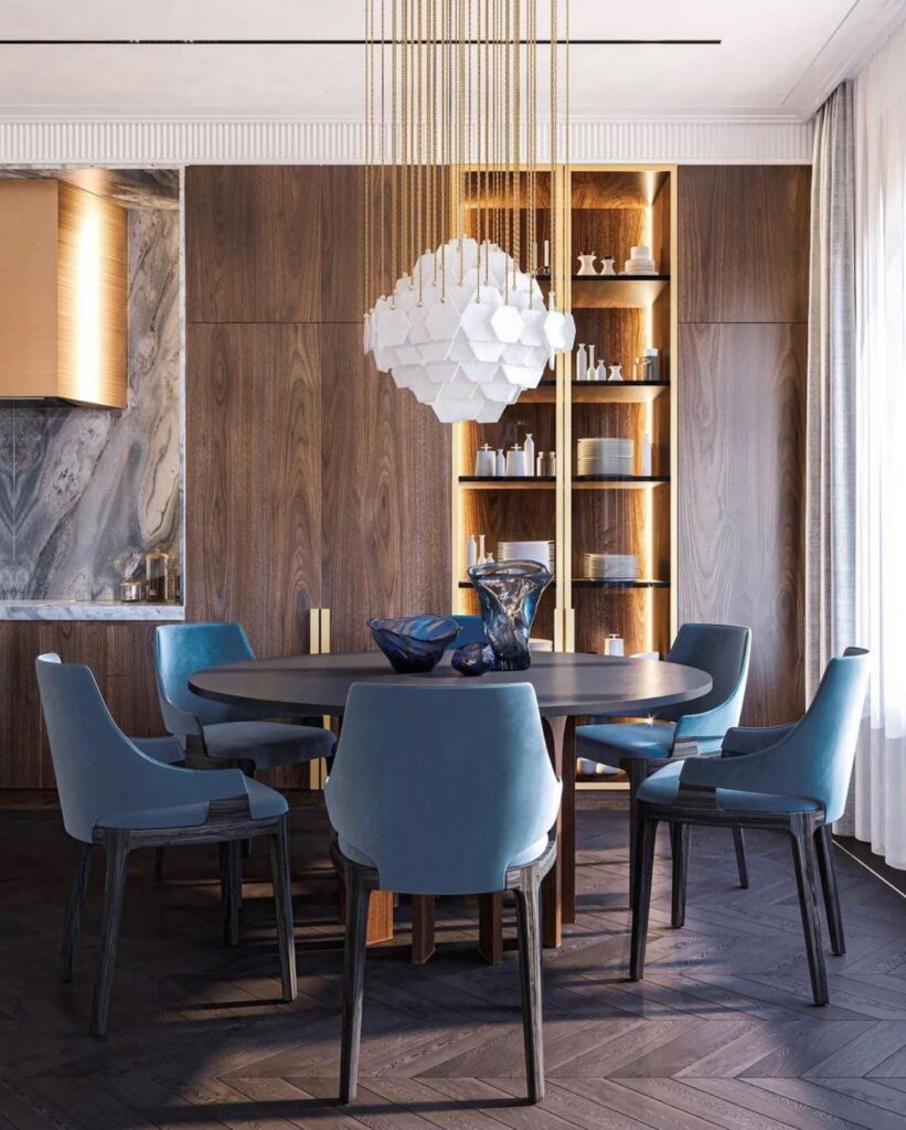 Luxurious Modern Dining Room with Statement Chandelier

