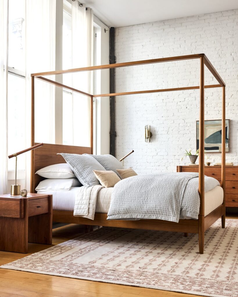 Mid-Century Modern Canopy Bed in a Bright Space

