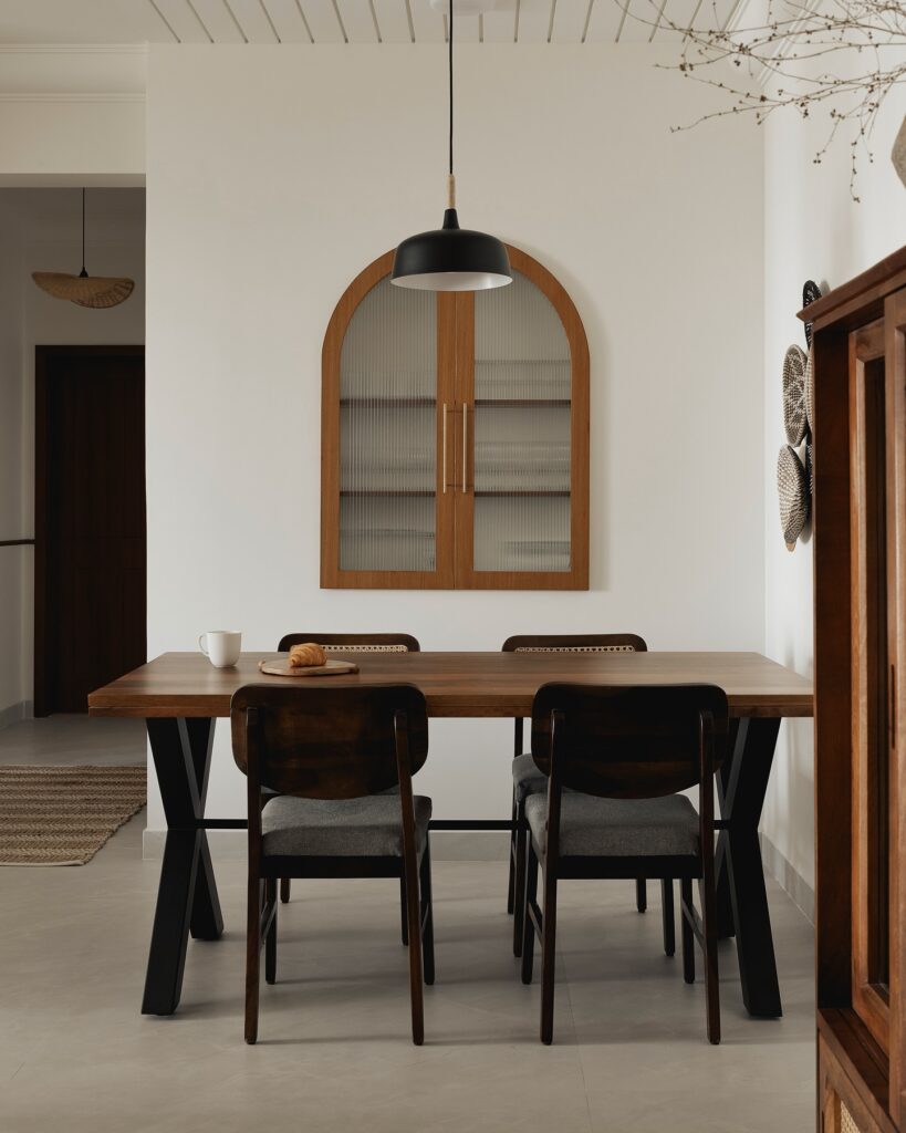 Minimalist Dining Area with Warm Wood Tones

