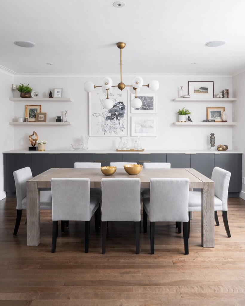Modern Dining Room with Gallery Wall and Built-in Storage

