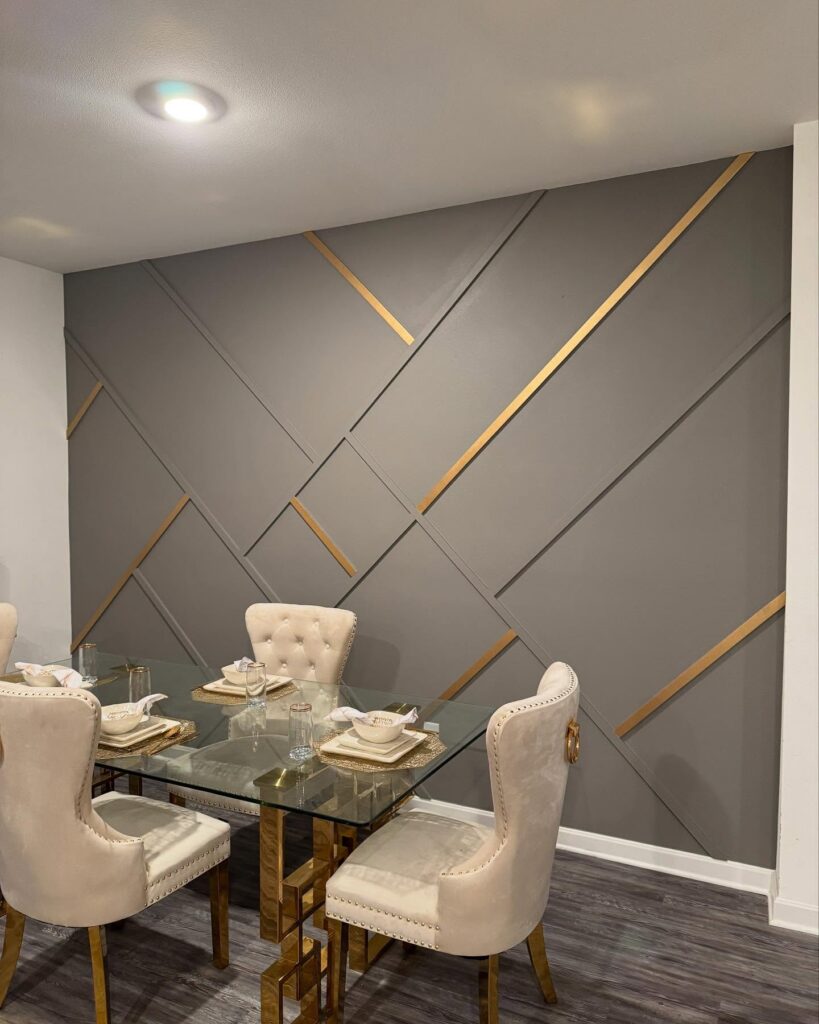 Modern Dining Room with Geometric Wall Accent

