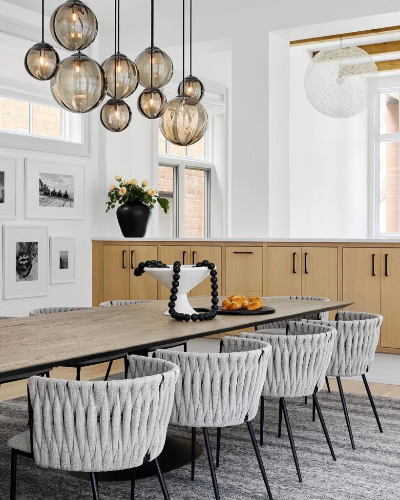 Modern Dining Room with Sculptural Lighting

