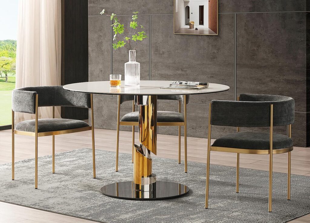 Modern Round Dining Set with Gold Accents

