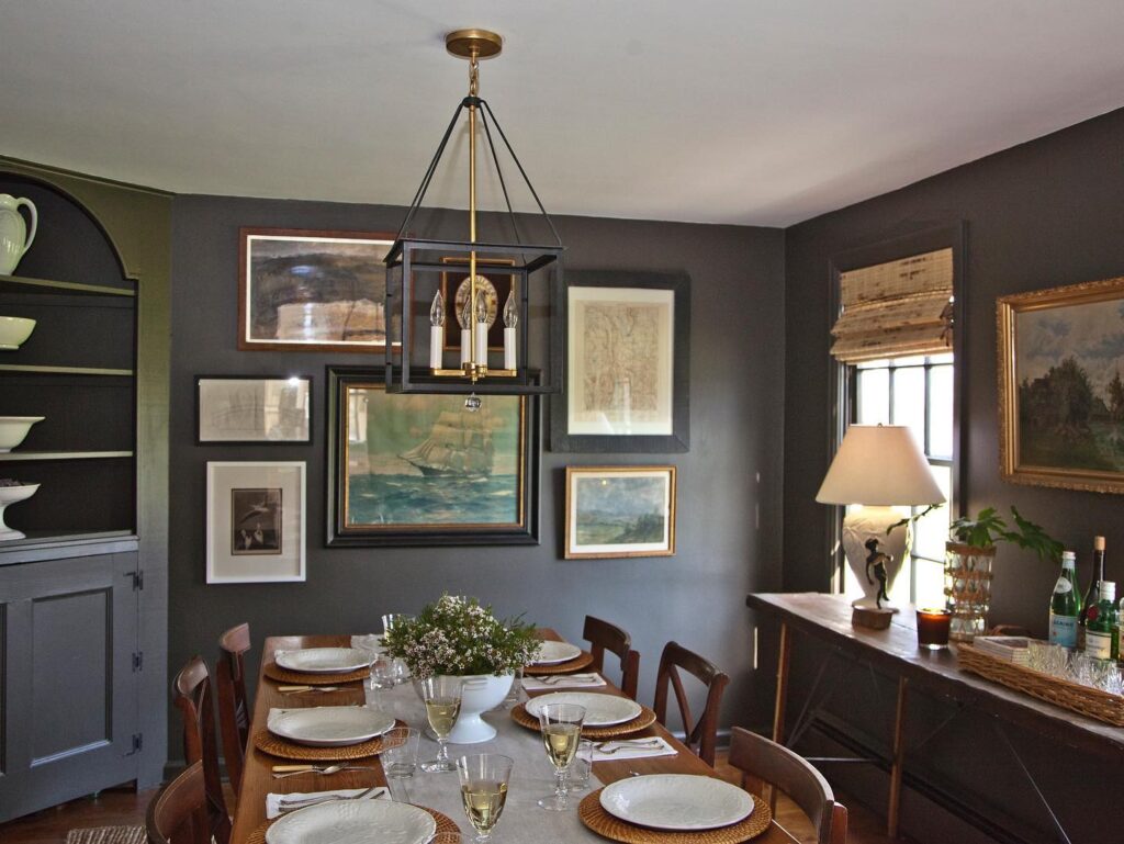 Moody and Artistic Dining Room with Lantern Chandelier
