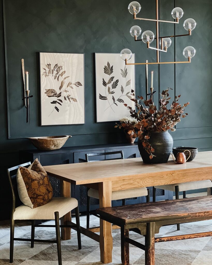 Moody and Artistic Dining Space with Mixed Seating

