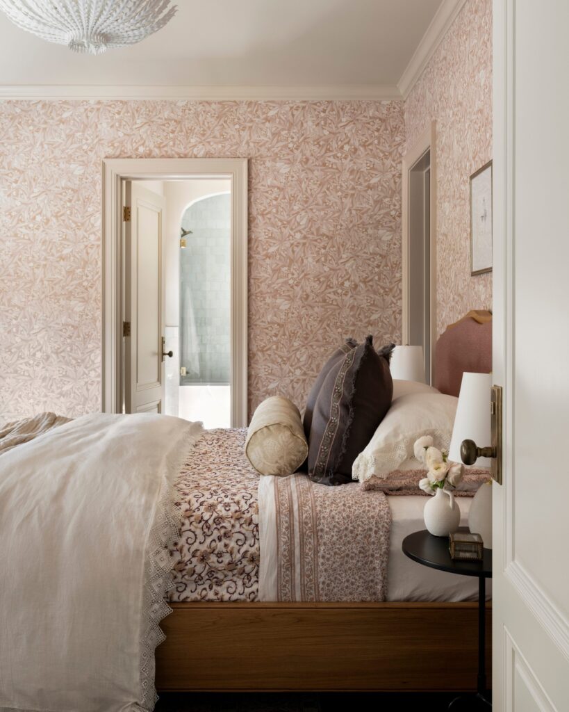 Romantic Bedroom with Delicate Wallpaper

