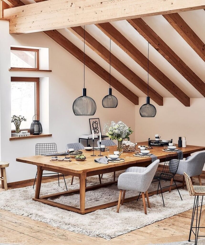 Rustic Modern Dining Space with Exposed Beams

