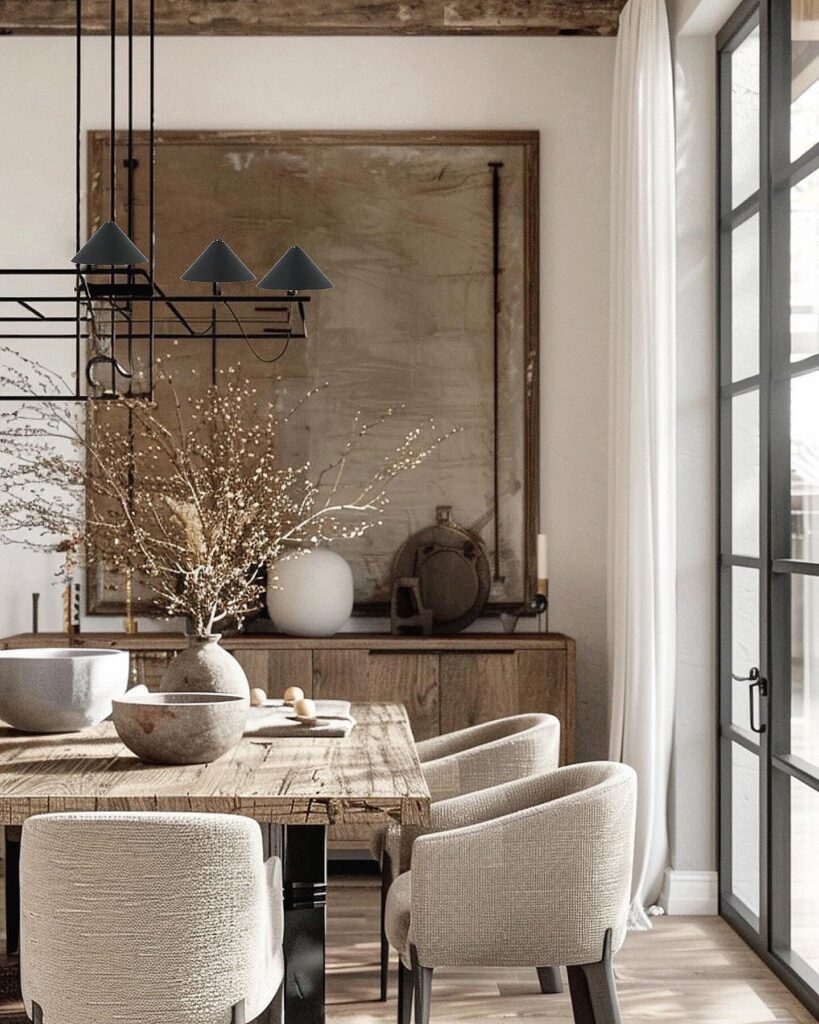 Rustic Modern Dining Space with Textured Elements

