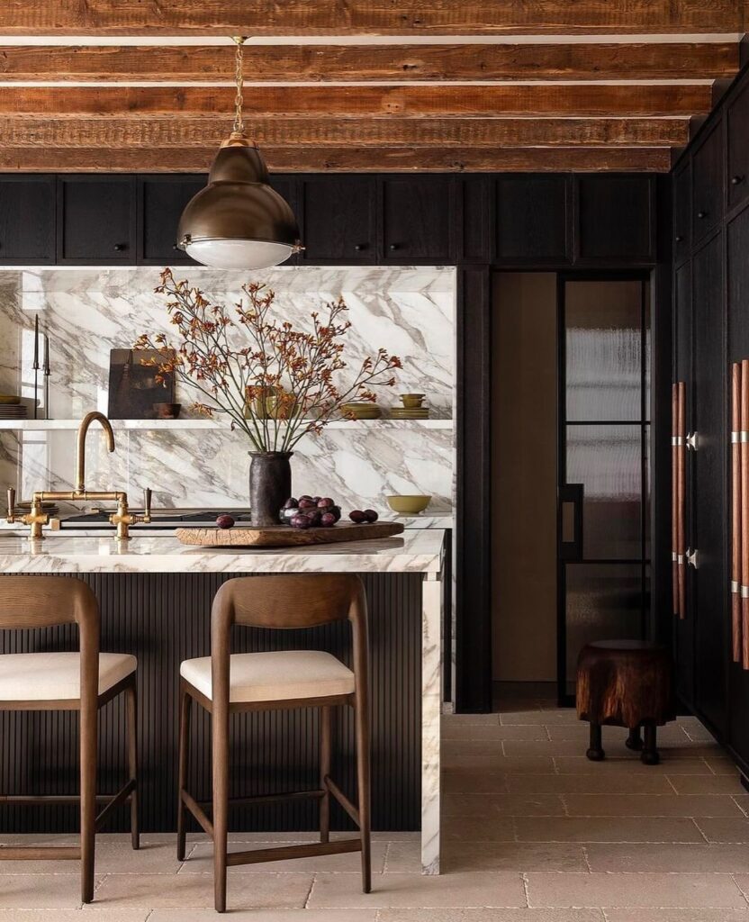 Stylish Kitchen Island with Industrial Pendant Lighting


