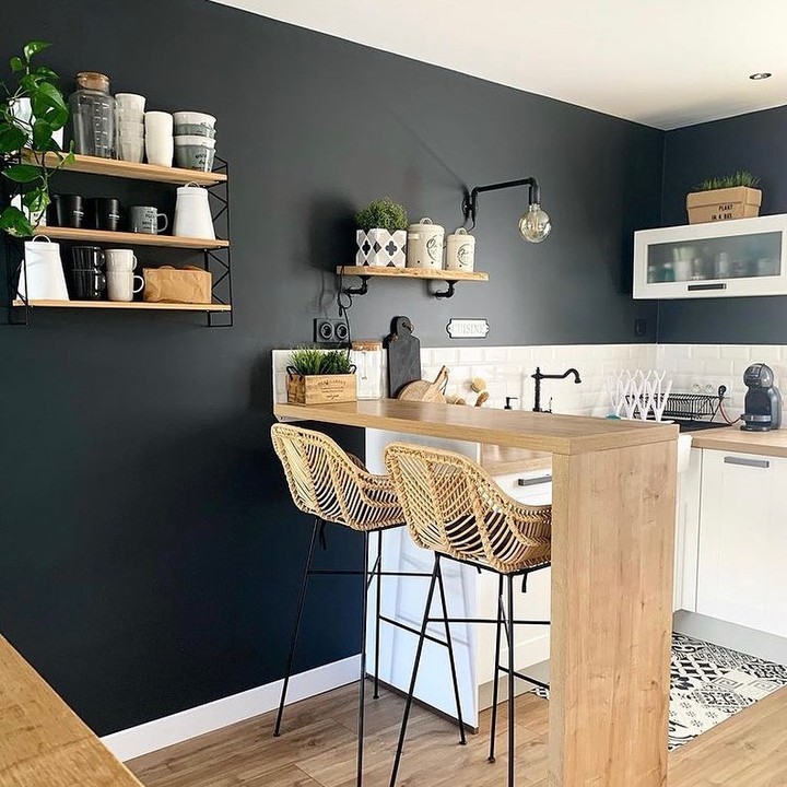 Stylish Kitchen Nook with Dark Moody Walls

