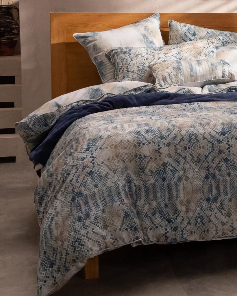 Textured Blue and Beige Bedding Ensemble

