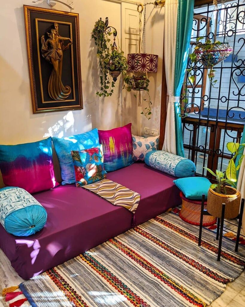 Vibrant and Bohemian Floor Seating Nook

